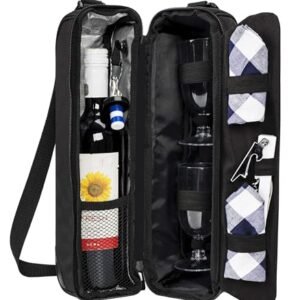 ALLCAMP Wine tote Bag with Cooler Compartment, Picnic Set Carrying Two sets of tableware