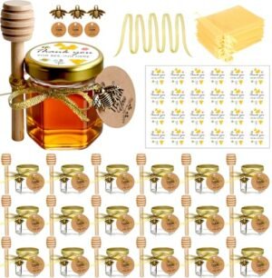 Mini Honey Jars with Dipper, 20 Pack 1.5oz 70 Honey Jars