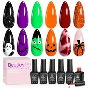 Beetles Halloween Gel Nail Polish Set - Fall Colors, Cured Nail Art Design 5 Halloween Gel Nail Polish