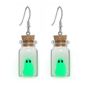 Halloween Ghost In A Bottle, Tiny Glow-In-The-Dark Spooky Charm Pendant Earrings 4 Earrings